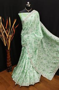 2022 nouveauté Devsena soie Satin impression numérique Sari haute pierre moins visqueux fil travail Blouse à la mode mariage festif - Product Image 4