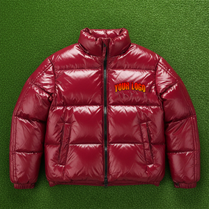 Veste d'hiver matelassée rouge brillante pour homme, col montant, fermeture éclair, imperméable, respirante, en coton chaud, vente en gros OEM unisexe - Product Image 4