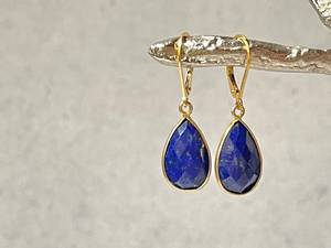 Elegant 14k Gold Plated Blue Lapis Vermeil <b>Dangle</b> <b>Earrings</b> 925 Sterling <b>Silver</b> Gift for Wife Lever Back Lapis Lazuli Lapis - Product Image 4