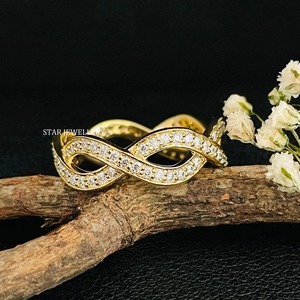 14K Solid Gold Natural Diamond Christian Luxury <b>Infinity</b> Eternity Wedding Ring - Product Image 3