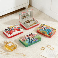 Boîte de rangement de voyage portable de style japonais sur mesure en gros avec miroir intégré pour bagues, boucles d'oreilles et petits bijoux