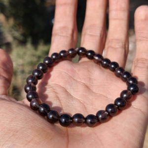 Natural Smoky Quartz 8mm Round Plain Handmade Luxury 925 <b>Silver</b> Beaded Adjustable Bracelet for Mens <b>Womens</b> Gift - Product Image 2