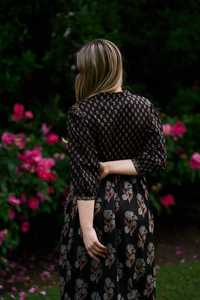 Vestido Midi Bohemio Floral Sophie Negro Marrón Algodón - Product Image 3
