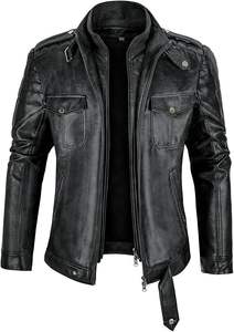 Chaqueta de Cuero Vacuno Marrón para Hombre 2024 con Cuello Alto, Mangas Completas y Bolsillos, Precio Competitivo, Chaqueta de Invierno, Servicio OEM - Product Image 3