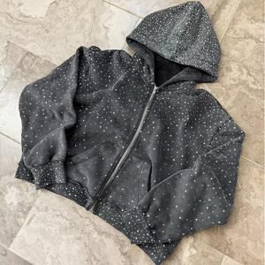 Sweat à capuche en strass surdimensionné personnalisé Streetwear lourd ZipUp pour hommes Fabricant OEM/ODM Sweat à capuche en strass complet - Product Image 1