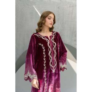 Vestido estilo caftán con diseño de flores rectas y silueta de rosa hecha a mano, tendencias de moda india y pakistaní - Product Image 3