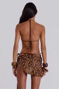 Robe Sexy personnalisée de conception marron pour la sortie à la plage ensemble de bikini de plage perlé audacieux prêt à porter sexy - Product Image 6