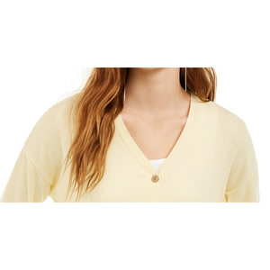 Top corto da ragazza con stampa a righe e bottoni sul davanti, colore rosa, per la stagione autunnale, taglia M - Giallo - Product Image 2