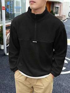 Pull à capuche en polaire pour hommes OEM, col entonnoir chaud, demi-fermeture éclair, détail de patch, sweat-shirt de mode de créateur personnalisé - Product Image 5