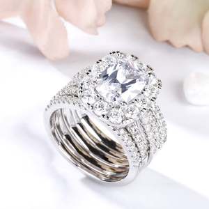 Jeulia 5-Piece Halo Cushion Cut <b>Sterling</b> <b>Silver</b> Wedding Ring <b>Set</b> - Product Image 6