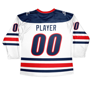 Camisetas de hockey sobre hielo sublimadas de diseño personalizado OEM con logotipos de sarga de aparejos, nombre y números de jugador Camisetas de hockey sobre hielo con cuello en V personalizadas - Product Image 2