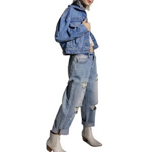 Bleu grande taille femmes vestes personnalisé printemps et automne longueur au genou longue veste en jean femmes nouvelle chemise en jean à manches longues - Product Image 1