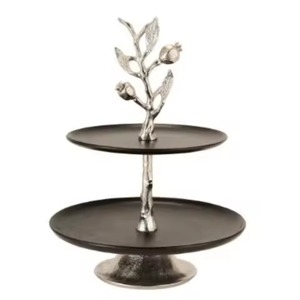 Classic Gold Finish 2 Tier Eco-Friendly Handmade Metal Cake <b>Stand</b> Lily Leaf Design Decorative <b>Cupcake</b> Table Decoration Decor - Product Image 3