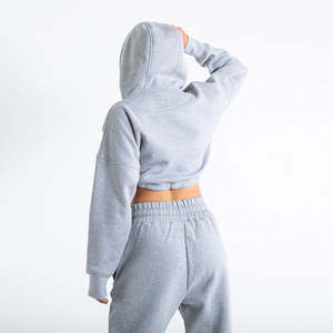 เสื้อครอปผ้าฝ้าย100% มีฮู้ดสำหรับผู้หญิงชุดวอร์มสองชิ้นระบายอากาศได้ดีสไตล์ใหม่ - Product Image 6