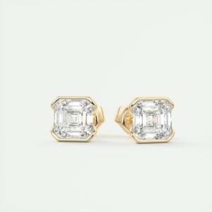 Ensemble de lunette Asscher Cut Lab Grown Diamond Earring Square Asscher Cut Stud Earring 6.5mm CVD Diamond Stud Earring 14k Yellow Gold - Product Image 4