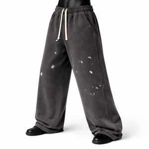 Pantalones Deportivos Personalizados de Alta Calidad en Mezcla de Algodón para Hombre, Estilo Holgado, Lavado Ácido con Efecto Desgastado, Estilo Vintage - Product Image 3