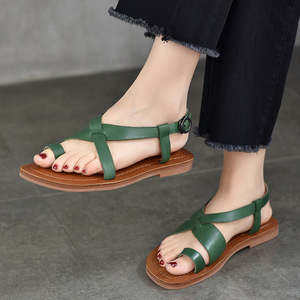 Mules y Sandalias de Cuero Suave para Mujer, Pantuflas Planas Casuales para el Hogar, Dormitorio, Playa de Verano y Uso Diario - Product Image 1