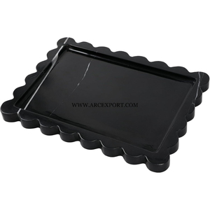 Plateau rectangulaire avec plateau de nourriture et de collations poli brillant pour la décoration de table de maison et de restaurant service en marbre de couleur marron - Product Image 3