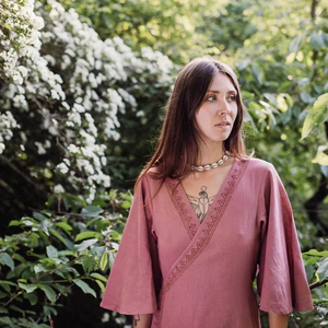 Dusty Pink Wrap Dress Bloque de mano Impreso Boho Maxi 100% Algodón Transpirable e informal para el verano - Product Image 1