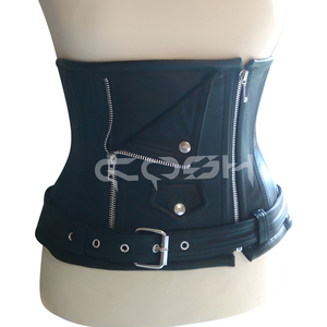 Corset sous-poitrine en similicuir noir avec double poche zippée et sangle de ceinture réglable - Product Image 1