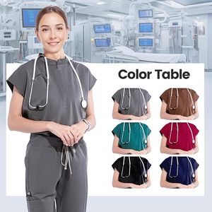 Conjunto de Uniforme Médico Unisex de Dos Piezas, Top con Cuello en V, Uniforme de Enfermería Elegante, 100% Algodón Elástico, Resistente a las Arrugas - Product Image 6