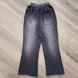 Pantalones de chándal lavados para hombre, pantalones de chándal acampanados de cintura alta con logotipo personalizado de estilo informal, con cierre de cordón frontal plano OEM - Product Image 3