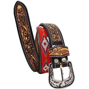 Ceinture de haute qualité pour hommes perlée Full Grain Heavy Duty Premium peau de vache conceptions de perles personnalisées ceintures de mode décontractées de luxe prêtes - Product Image 2