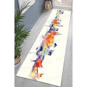 Alfombra con Estampado de Paisaje Urbano - Decoración de Oficina, Salón, Abstracta, Acuarela, Exterior, Alfombra de Chenilla - Product Image 5