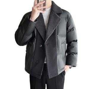Men's Winter <b>Cotton</b>-<b>Padded</b> Jacket Loose Faux Fur Collar Splice Business Casual Streetwear Leather Parka Fabric Puffer Jacket - Product Image 1
