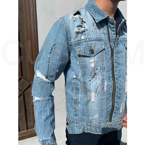 Chaqueta de motorista vaquera de algodón 100% lavada en motocicleta para hombre con diseño de panel superpuesto, chaqueta de motocicleta para hombre - Product Image 4