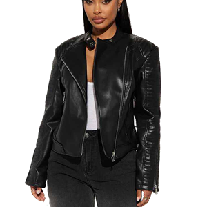 High End <b>Womens</b> Sheepskin Leather <b>Jacket</b> Genuine Fashion Classic Moto Style With Stand Collar And Slim Tailored Silhouette - Product Image 1