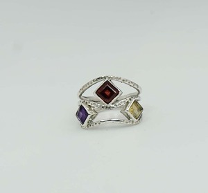 แหวนเปิดซิกแซกสีเงินสเตอริง925แข็งตัดทรงสี่เหลี่ยมพลอยพลอยอเมทิสต์สีแดงอมิทรีนตั้งค่าขอบเจ้าหญิงตัด - Product Image 1