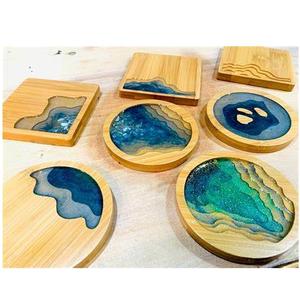 Dessous de verre en résine époxy bleue de luxe Forme ronde Dernière conception Meilleure qualité Cuisine et table Tasse à eau Dessous de verre en résine à faible coût - Product Image 6