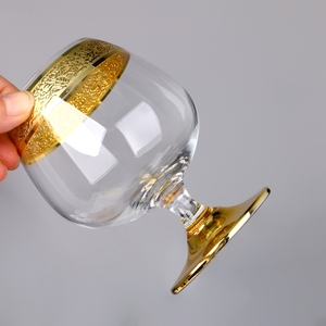 <strong>Vintage</strong> Crystal Etched Gold Rimmed Pattern <strong>champagne</strong> Flutes Cognac Cooler Cocktail Wine <strong>Glasses</strong> with Thick Gold Band Bottom - Product Image 2