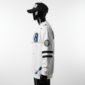 320 GSM Heavy Cotton Fleece Calidad Premium Blanco Azul marino Diseño de salpicaduras Manga Raya Logotipo personalizado Sudaderas básicas - Product Image 5