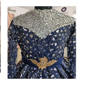 Caftán marroquí de neopreno azul marino 2022 para adultos, ropa musulmana tradicional bordada a mano con cuentas pesadas de alta calidad - Product Image 2