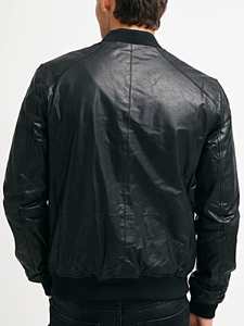 Chaqueta bomber de cuero de piel de oveja negra sólida de moda clásica para hombre con dos bolsillos interiores de invierno - Product Image 2