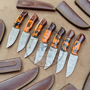 Best Quality Handmade Damascus Steel Pocket Hunting Camping Knife Damascus Blade Skinner Knife <b>Leather</b> Sheath 56HRC 3-Year - Product Image 2