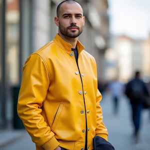 แจ็กเก็ตหนังแบบกำหนดเองสำหรับบุรุษแจ็คเก็ตหนังแบบคอกลมหนังสำหรับผู้ชาย - Product Image 3