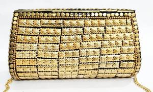 Handcrafted Brass and Mother of Pearl <b>Evening</b> Clutch <b>Bag</b> Designer Luxury Metal Shell Purse for Weddings & Parties - Product Image 4