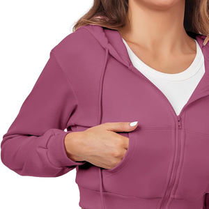 Sweat à capuche léger de haute qualité personnalisé pour femmes, doublé pour l'hiver, avec fermeture éclair, respirant, sweat à capuche court en couleur unie - Product Image 6