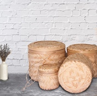 Set Van 3 Bamboe Opslag Bamboos 100% Met Handvatten Handgemaakte Geweven Van Fabrikant Voor Home Decoratie