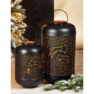 Portavelas hecho a mano de hierro de doble tono recortado de estrella marroquí y FAROL DE Navidad para decoración del hogar con vela votiva incluida - Product Image 1