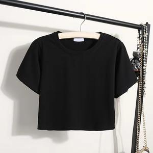 Camisas cortas lisas sólidas personalizadas de alta calidad 100% algodón transpirable verano moda Crop-top ropa informal de moda camisa corta para mujer - Product Image 6