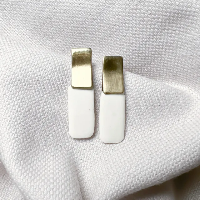 High quality handmade porcelain and bronze Orchid rectangle long earrings made in Italy perfect for sophisticated outfit