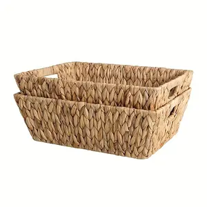 Water Hyacinth Basket Hyacinth Tray Gift Basket Seagrass Rattan Tray household Straw woven basket for home decor from factory