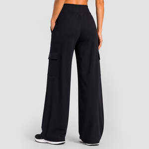 Pantalon cargo ample respirant noir pour femme Pro Pulse avec options taille haute et taille mi-haute, style décontracté, en toile - Product Image 3