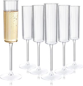 Copas de champán de plástico resistentes al calor - Copas de champán desechables con diseño acanalado - Copas de mimosa vintage con tallo largo, elegantes para bodas - Product Image 1