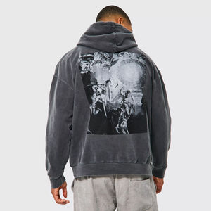 Custom Manufacturers <b>Grey</b> 500 Gsm Heavyweight High Quality Cropped Hoodie Acid Wash Oversized Puff Printing Thermal Hoodie <b>Men</b> - Product Image 1