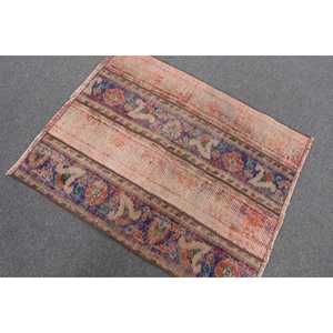 Turkish Rug 2.9x3.4 ft Vintage Patchwork <b>Red</b> Blue <b>Wool</b> Rug with Latex Backing - Product Image 3